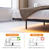 VERFARM Floating Bed Frame Full Size with USB Charging Station, LED Bed Frame with Storage Headboard, Black Metal Platform Bed Double Size, No Box Spring Needed, Noise Free, Easy to Assemble VERFARM