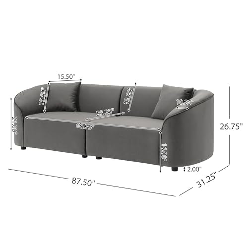 Christopher Knight Home 87.50" Curved Oversized 2 Seater Sofa, Upholstered Couch Chair, Soft Seating Lounge Chair, Cozy Loveseat with Armrest, Reading Sofas for Living Room, Home Rest, Grey Christopher Knight Home