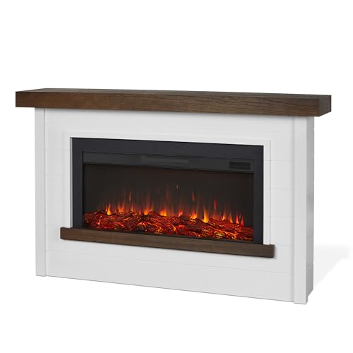 Real Flame Bernice 67" Landscape Electric Fireplace with Mantel for Living Room or Bedroom, Replaceable Fireplace Insert Heater, Realistic Log and Flame Effect, Remote Control (White) Real Flame