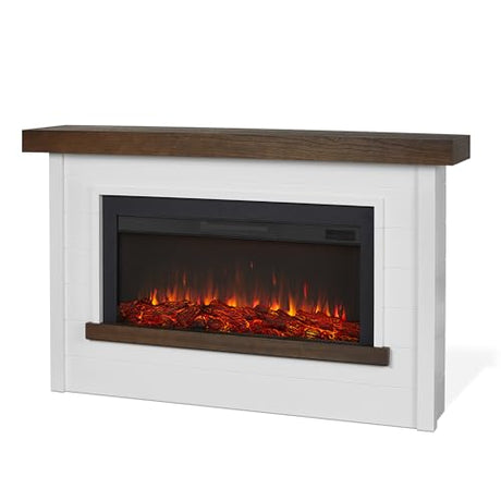 Real Flame Bernice 67" Landscape Electric Fireplace with Mantel for Living Room or Bedroom, Replaceable Fireplace Insert Heater, Realistic Log and Flame Effect, Remote Control (White) Real Flame