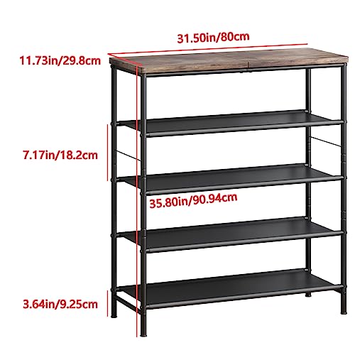 INGIORDAR Shoe Rack Organizer 5 Tier Metal Organizer Shelf with Industrial MDF Board and Layer Fabric for Entryway Closet Bedroom Living Room Garage,Black & Rustic Brown INGIORDAR