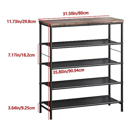 INGIORDAR Shoe Rack Organizer 5 Tier Metal Organizer Shelf with Industrial MDF Board and Layer Fabric for Entryway Closet Bedroom Living Room Garage,Black & Rustic Brown - WoodArtSupply