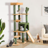 YITAHOME Tall Cactus Cat Tree Tower with Self-Grooming Brush, 60in Cute Cat Climbing Tower for Indoor Cats with Cat Condo, Top Perch, Basktet, Sisal Scratching Posts and Board, Dangling Ball YITAHOME