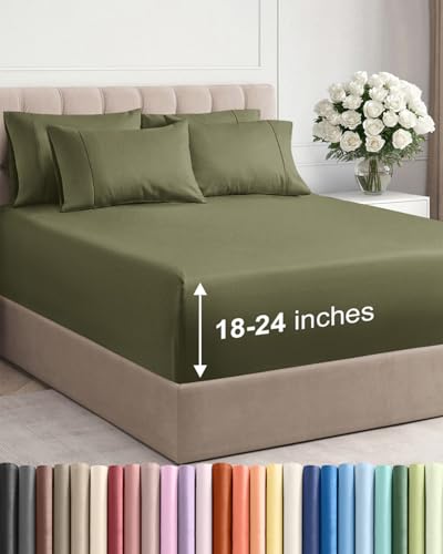 Extra Deep King Sheet Set - 6 Piece Breathable and Cooling Sheets - Hotel Luxury Bedding for Women, Men, Kids & Teens - Easy & Secure Fit - Soft, Wrinkle Free & Comfy - Extra Deep Pockets - Sage Green CGK Unlimited