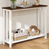 Acovy Farmhouse Solid Wood Console Table, 2 Tier Entryway Table with Storage Shelves, Narrow Sofa Table for Living Room, Hallway, Foyer, Entryway, Rustic White Acovy