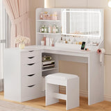 YESHOMY Vanity Desk with Lights and Mirror, L Shaped Makeup Table, Dresser with Hairdryer Holder and Power Outlet, Adjustable 3 Lighting Modes, 5 Drawers and Adjustabled Open Storage Shelves, White YESHOMY