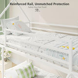 YIORTWO House Bunk Bed Twin-Over-Twin Low Metal Frame with Roof Fun Convertible Slide & Full Safety Guardrails Durable Toddler Bunk Bed with Montessori Floor Design,White YIORTWO