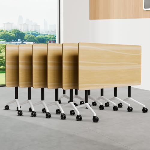 Folding Conference Room Table, 6 Pack Modern Large Mobile Modular Conference Tables Foldable Rolling Training Table for Meeting Classroom(Yellow, 63IN, 6) FIZHKR