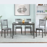 KEIKI 5-Piece Standard Height Dining Table Set with Rectangular Table and 4 Upholstered Ladder Backrset Chair, for 4 Person, Modern Wooden Table Set, Easy Assembly, for Kitchen, Dining Room, Gray KEIKI