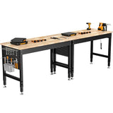 CAMMOO 96" Adjustable Heavy Duty Workbench, 2000 LBS Load Capacity Rubber Wood Work Table with Pegboard, Power Outlets, Work Bench for Garage, Workshop, Office, Home, Commercial, Ships in 2 Boxes CAMMOO