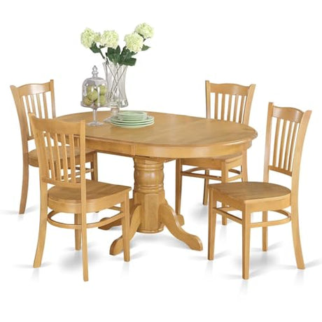 East West Furniture AVGR5-OAK-W 5 Piece Dining Room Table Set Includes an Oval Kitchen Table with Butterfly Leaf and 4 Dining Chairs, 42x60 Inch, Oak East West Furniture