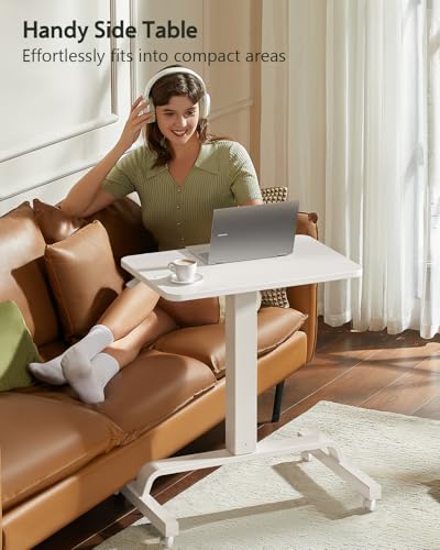 KINGSMITH Height Adjustable Mobile Standing Desk with 360° Swivel Casters, 29"-45" Pneumatic Rolling Desk on Wheels, Perfect for Home Office, Bedroom, Living Room, White KINGSMITH