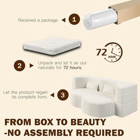 78" Twin Size Convertible Folding Sleeper Sofa Bed, Modern Corduroy Futon Sofa Bed with Pillow, Foam Mattress Loveseat Cloud Couch, No Assembly Floor Couches for Living Room, Playroom, Apartment Beige extrasleep