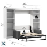 Bestar Pur Full Murphy Bed with Sofa and Shelving Units, 109-inch Space-Saving Wall Bed with Storage Bestar