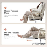 EMIAH Ergonomic Office Chair with Foot Rest Criss Cross Chair with Wheels Reclining Executive Office Chair Mid Back PU Leather Swivel Computer Chairs Lumbar Support for Home Office (Beige) EMIAH