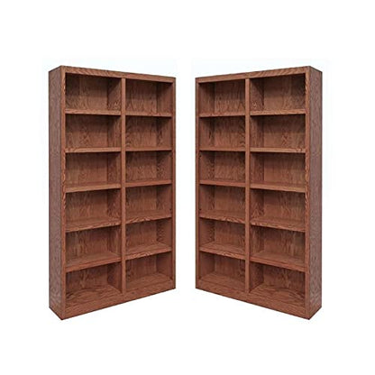 Home Square 84" Tall Double Wide Solid Wood Bookcase Set of 2 in Dry Oak - WoodArtSupply