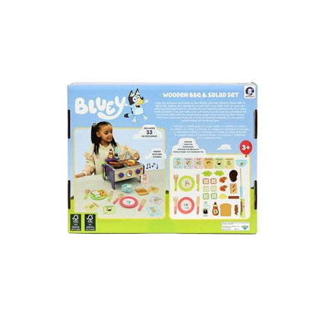 BLUEY – Wooden BBQ and Salad Set, 33-Piece Colorful Playset with Tongs and Food Pieces – Realistic Role-Play & Imaginative Fun for Ages 3 Years and Up, Medium BLUEY