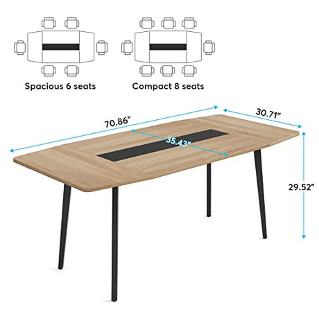 LITTLE TREE 6 FT Conference Room Table, 70.86L x 35.43W x 29.52H Inches Boat Shaped Meeting Seminar Boardroom Table LITTLE TREE