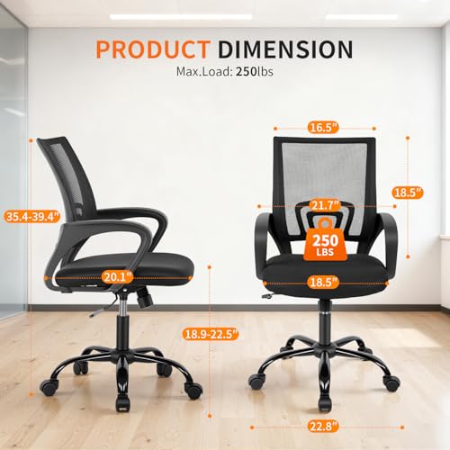 BestOffice Office Chair Ergonomic Cheap Desk Chair Mesh Computer Chair Lumbar Support Modern Executive Adjustable Stool Rolling Swivel Chair for Back Pain (Black) BestOffice