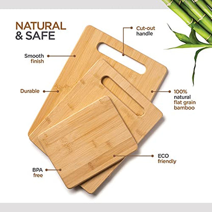 Bambüsi 3-Piece Bamboo Cutting Board Set - wooden cutting board, 3 Assorted Sizes of Bamboo Wood Cutting Boards for Kitchen - Chopping Board for Food - WoodArtSupply