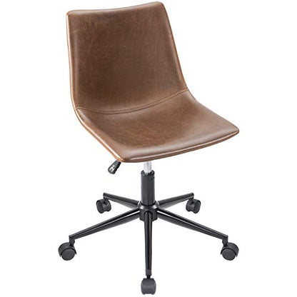 Furmax Mid Back Task Chair PU Leather Adjustable Swivel Office Chair Bucket Seat Armless Computer Chair Modern Low Back Desk Conference Chair (Brown) - WoodArtSupply