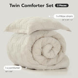 Joiedomi Tufted Twin Comforter Set, 2 Pieces Beige Boho Twin Bedding Set with 1 Plaid Geometric Comforter and 1 Pillow Sham, Checkered Bed in a Bag for All Seasons Joiedomi