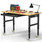 48 "Adjustable Workbench with Drawers, Heavy Duty Work Bench with Wheels & Power Outlets, 2000 LBS Load Capacity Wooden Workbench top for Garage, Workshop, Office, Home Big Lighting Deals