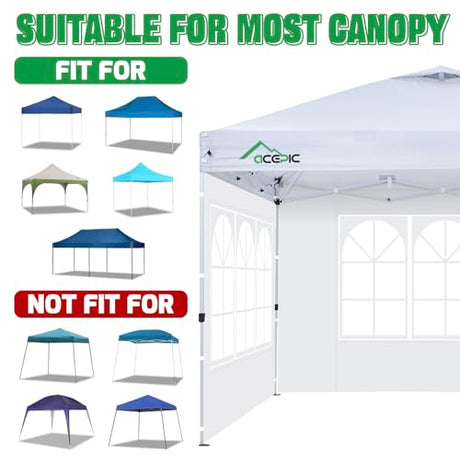 Acepic 2Pcs Instant Canopy Tent Sidewalls for 10x10 Pop-Up Canopy, Garden Gazebo, 210D Oxford Fabric Waterproof, White (Canopy Tent NOT Included) Acepic