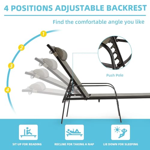 EROMMY Patio Lounge Chairs Set of 2, All-Weather Waterproof Upgraded Outdoor Pool Chaise Lounge Chairs with Adjustable Backrest for Beach Yard Poolside