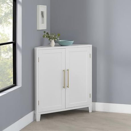 Crosley Furniture Roarke Stackable Corner Pantry Storage Cabinet with Shelves, Kitchen, Dining, Laundry, White Crosley Furniture