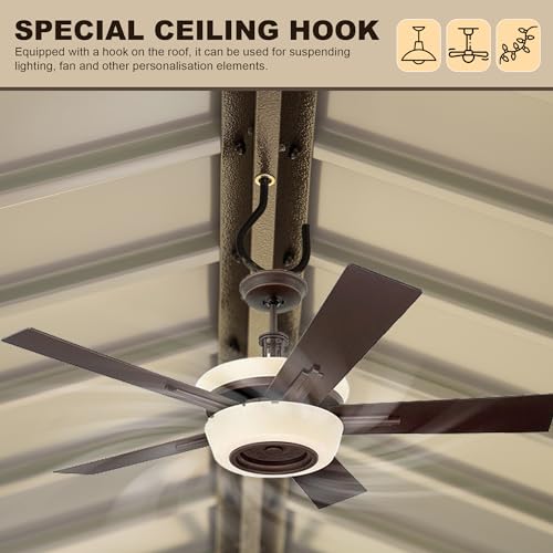 Domi 8x5FT Hardtop Grill Gazebo, Outdoor BBQ Gazebo with 2 Side Shelves and Ceiling Hook, Outdoor Grill Canopy with Galvanized Steel Double Roof for Patio Lawn Backyard Deck, Brown domi outdoor living