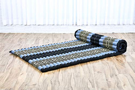 Leewadee - Foldable Floor Mattress - Japanese Roll Up Futon -Trifold Tatami Mat- Guest Floor Bed - Camping Mattress - Thai Massage Mat, Kapok Filled, 75 x 39 inches, Blue Leewadee