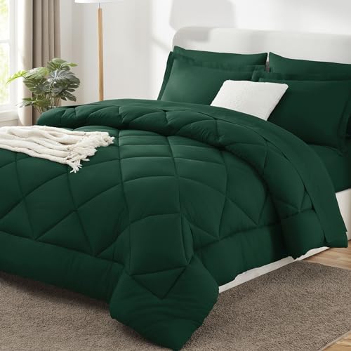 CozyLux Queen Comforter Set Emerald Green - Bed in a Bag Queen Size 7 Pieces, Luxury Soft Bed Set for All Seasons, Bedding Set with Down Alternative Comforter, Sheets, Pillowcases & Shams CozyLux