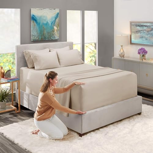 Hearth & Harbor Bed Sheets, Luxury Soft 6 Piece Bed Sheet Set Extra Deep Pocket Fitted Sheets Fits Mattress up to 21", Double Brushed Bedding Sheets & Pillowcases, Queen, Natrual Linen Hearth & Harbor