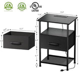 LAKEMID Nightstands Set of 2 with Fast Charging Station and Drawer, End Table Bedside Table with 20 Colors LED Light Strip and 2 Layers Shelf for Bedroom Living Room Sofa Couch (Black) LAKEMID