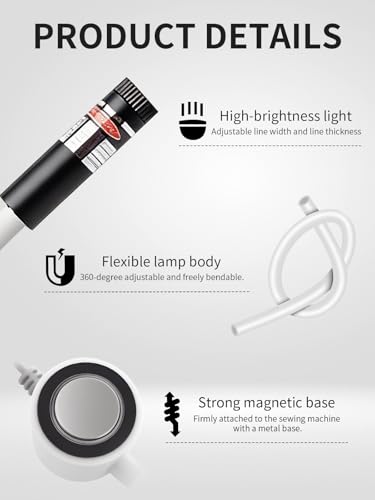 Magnetic Positioning Quilting Light for Sewing Machine Laser Miter Saw Seam Accessories Guide Stitch Straight Line Red with Accurate Alignment Sticker Heat Press Marking System Lazer (Crosslight-USB) ADGHK