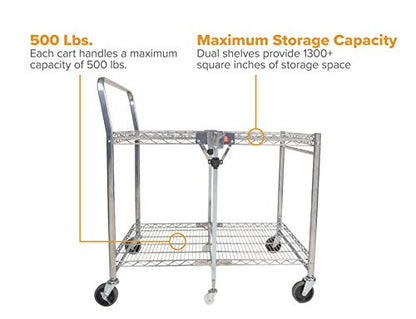 Bostitch Office Stowaway Folding Utility Cart, NSF Certified, Metal Heavy Duty Design, 23.5" x 37.5" x 39", Chrome