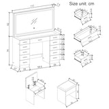 Vanity Desk with 11 Drawers,Glass Top Makeup Table with Mirror and LED Lights Vanity Table with Stool 3 Lighting Modes Brightness Adjustable Dressing Table with Power Outlet&Hair Dryer Holder (Black) Panana
