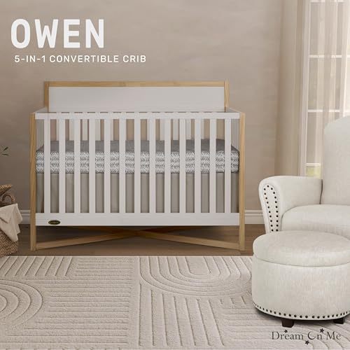 Dream On Me Owen 5-in-1 Convertible Crib, Vintage White Oak - WoodArtSupply