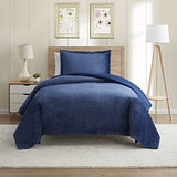 Nestl Premium Flannel Duvet Cover Set - 2 PC Reversible Twin Comforter Cover Set with Microfiber Back - 1 Velvet Duvet Cover Twin with Zipper Closure & 1 Pillow Sham 68 x 90 inches – Navy Blue Nestl
