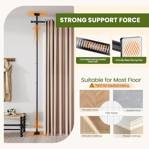 SUNALLY Room Divider Curtain Rod, No Drilling 4-10ft(H) 28-140inch(W) Adjustable Privacy Wall Divider for Room Separation, Heavy Duty Temporary Partition Space Separator Tension Rods, Black SUNALLY