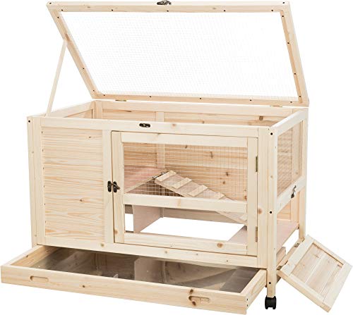 TRIXIE Natura X-Small Indoor Rabbit Hutch, Pet House for Rabbits and Guinea Pigs, Bunny Cage on Wheels, Pull Out Tray - WoodArtSupply