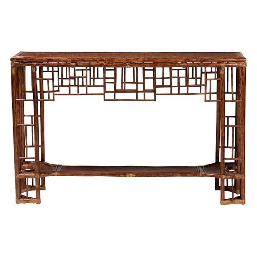 Bali & pari Tahlia Marbled Tortoise Natural Rattan Console Table - Handcrafted Wicker Accent Table with Coastal Boho Style bali & pari