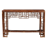 Bali & pari Tahlia Marbled Tortoise Natural Rattan Console Table - Handcrafted Wicker Accent Table with Coastal Boho Style bali & pari
