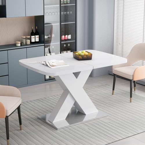 62" Dining Table, Extendable Dining Table for 4 6, Wooden Kitchen Dining Room Table, Expandable Dinner Table, Modern Extendable Console Table Desk for Home Office Small Space