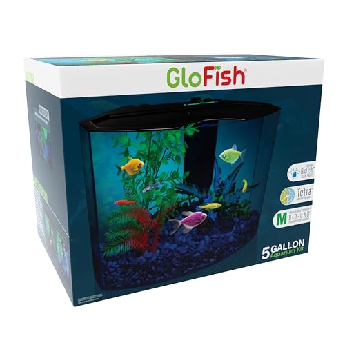 GloFish Crescent Aquarium Kit 5 Gallons, Includes Hidden Blue LED Light And Internal Filter - WoodArtSupply