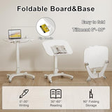 BONTEC Mobile Foldable Standing Desk, Portable Adjustable Height Desk with Gas Spring, Small Rolling Laptop Desk with Wheels for Home, Office, Bedroom, and Medical Use, 25.6" x 19.7" Desktop, White BONTEC