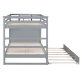 Full Over Full Bunk Bed with Trundle & Drawers & Storage Staircase,Wooden Full Triple Bunk Bed Frame with Full-Length Safety Guardrails and Headboard for Kids Teens Bedroom,Wood Slat Support,Gray Harper & Bright Designs