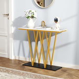 Giantex Gold Console Table, 40” Entryway Table with Faux Marble Top & Sturdy Metal Base, Modern Accent Sofa Table for Entrance, Living Room, Hallway, Foyer Decoration, White Giantex
