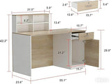 WOODTIME 55" W Reception Desk with Lockable Drawer, Door & Open Shelves, Modern Front Counter Table Office Reception Counter for Checkout, Store, Salon, White & Natural
